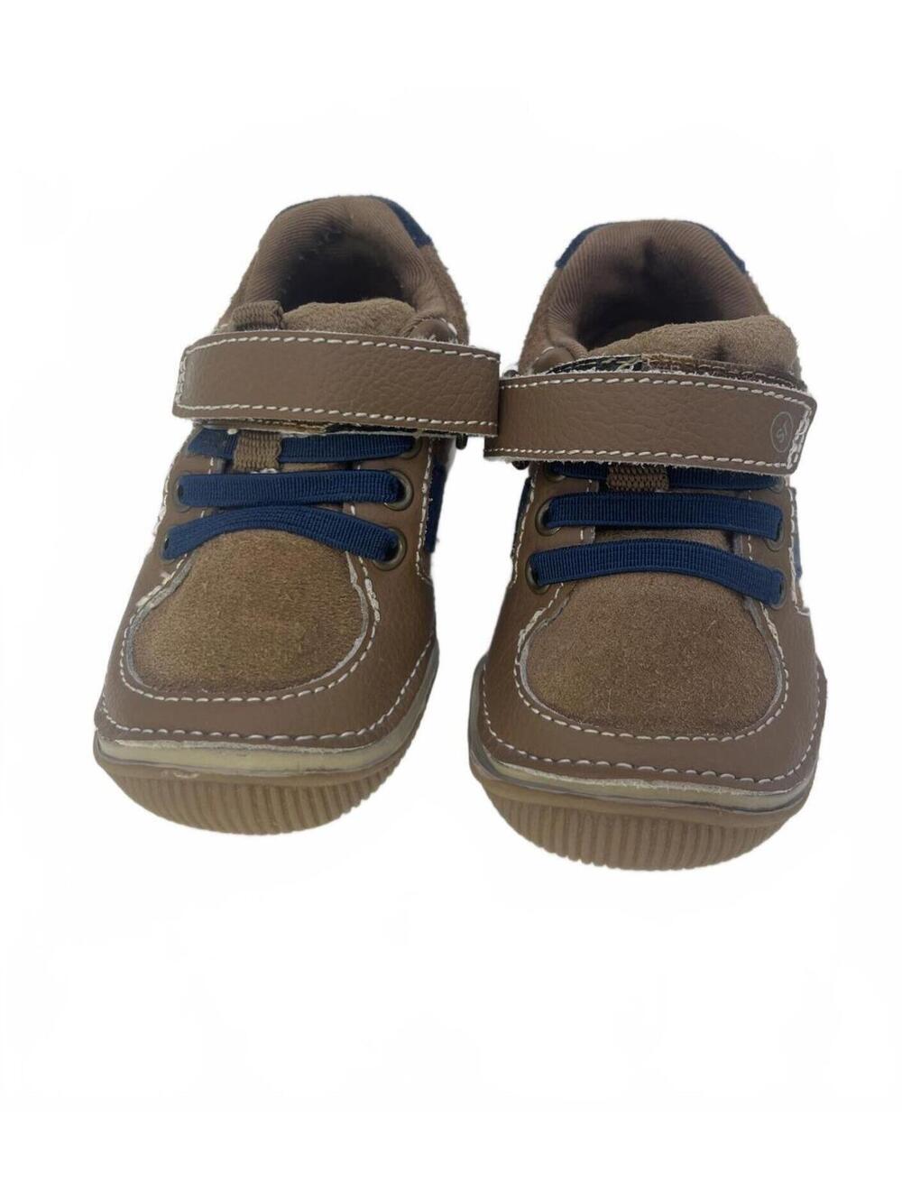 Stride Rite Leather Walker Shoes Size 4.5 Toddler Brown and Blue with Strap EUC